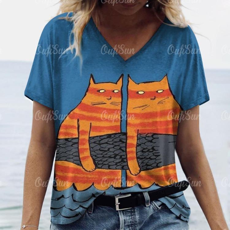 Fashion Streetwear Women Oversized T Shirt 3D Cat Print Summer Casual Short Sleeve Crew Neck Pullover Female Clothing