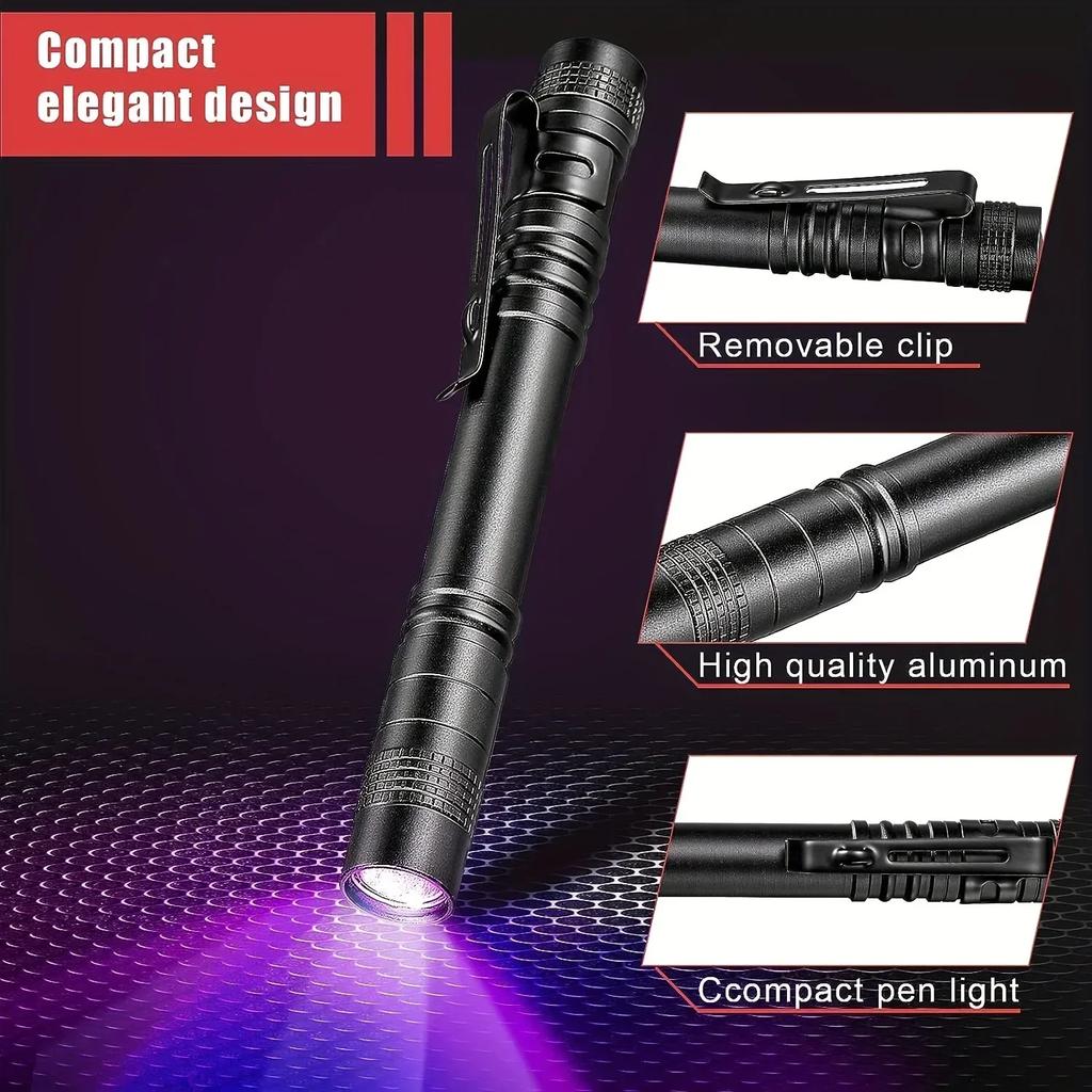 395nm UV Flashlight: Ultraviolet Torch with Pen Clip, Portable Violet Light for Pet Urine & Scorpion Detection, Battery-Powered