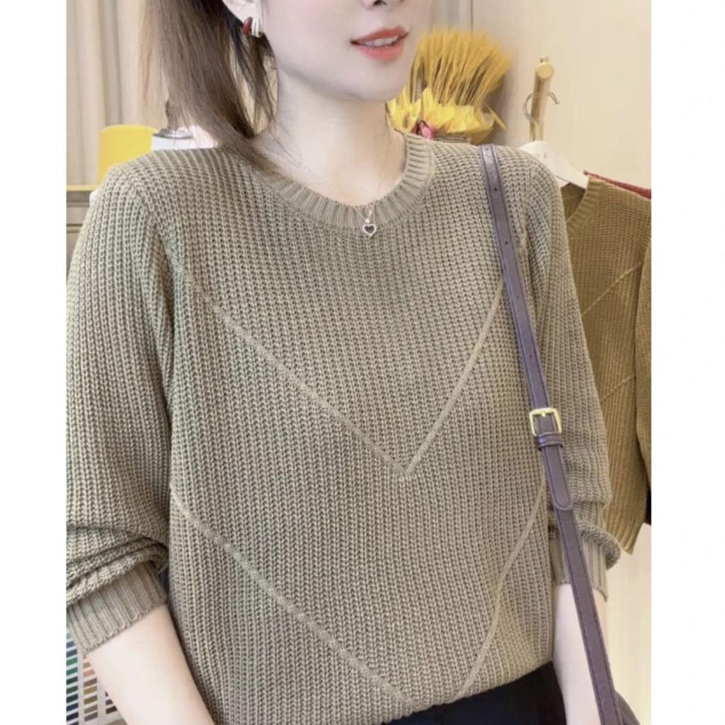 Autumn/Winter Women's Thick Knitted Sweater Solid Color Round Neck Loose Sweater Versatile Base Sweater