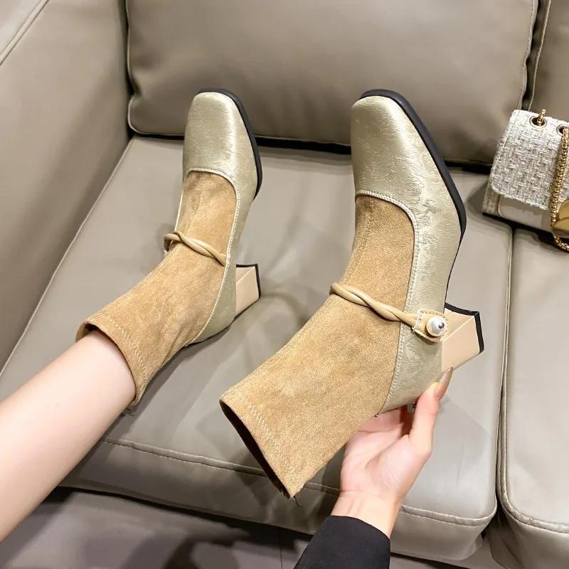 Fashion Women Ankle Boots  Side Montage Short Boots for Women Shoes Fashion PU Leather Boots High Heel 8cm Ladies Shoes