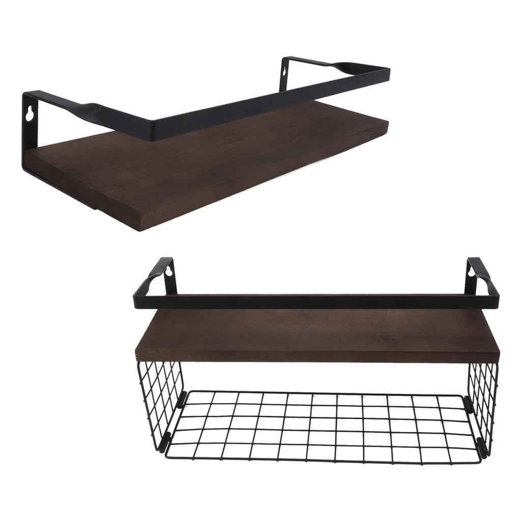 2 Set Wall Mounted Storage Shelves Bathroom Metal Wire Rustic Floating Shelf for Kitchen Office