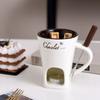 Sweet Fondue Cup with Fork Heating Food Ceramic Mug Creative Coffee Mug Gifts for Birthday Wedding and More