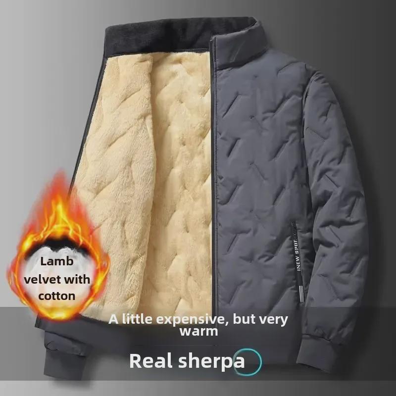 Men's Large Ultrasoft Lambskin Cotton Coat – Warm, Velvet-Lined, Thickened, Casual, Loose-Fit Jacket