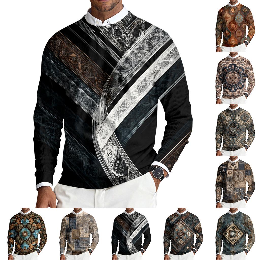 Herren Rundhals Langarm Rippstrick Pullover