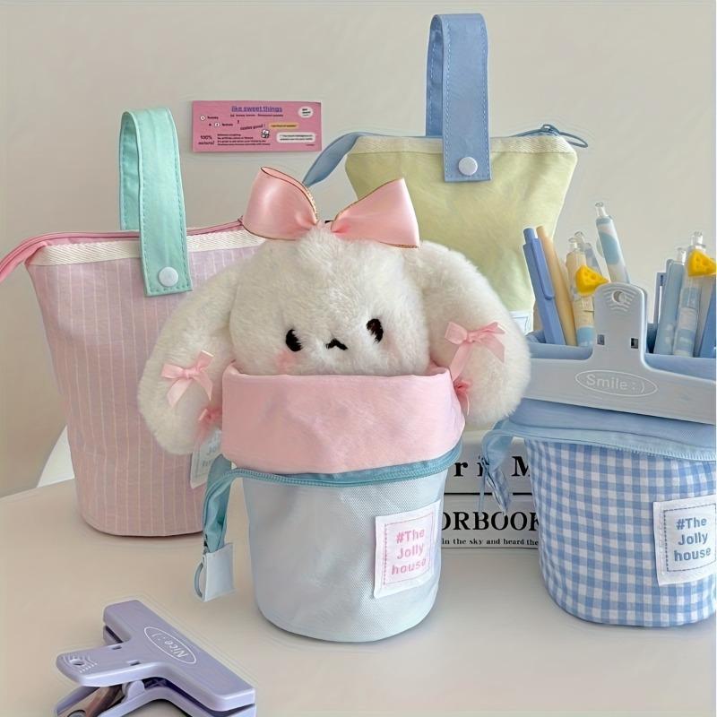 Macaron color block foldable pencil case, durable large capacity, portable for student and office use, great as gift.
