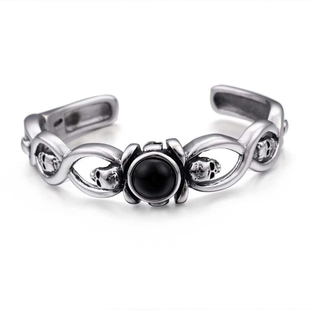 KALEN Skeleton Bangles for Men Stainless Steel Black Crystal Punk Bangles