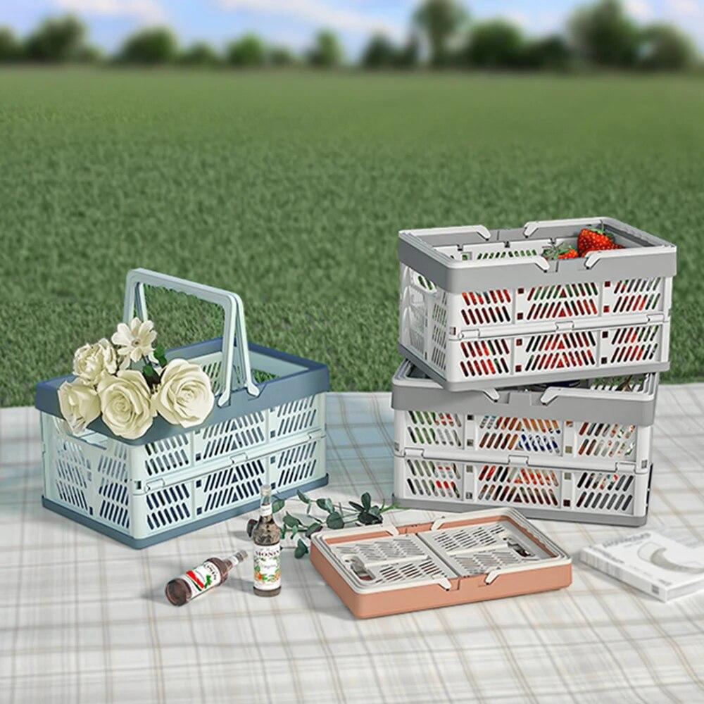 1pc Folding Portable Fruit And Vegetable Storage Basket Sundry Arrangement Thickened Plastic Picnic Basket