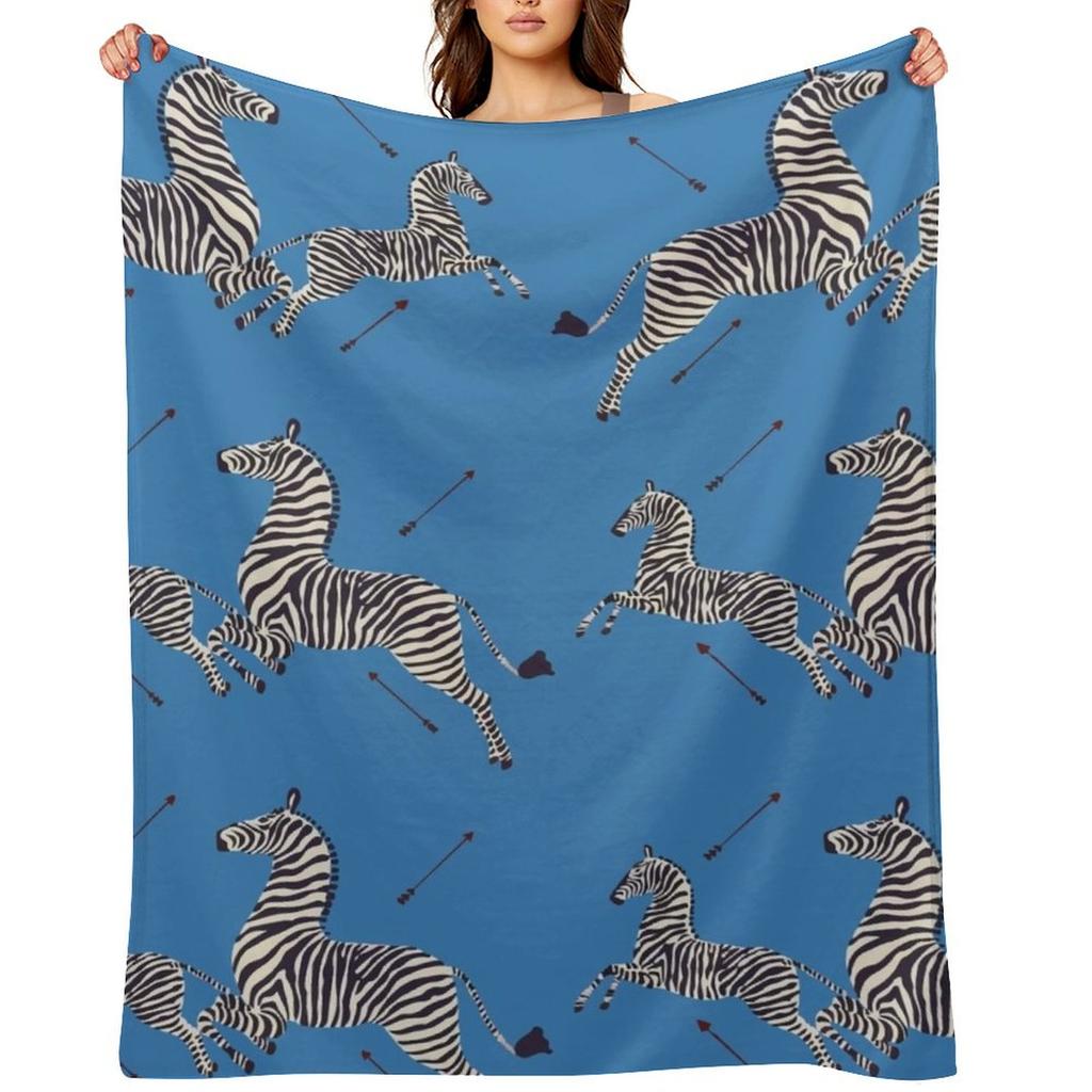 Scalamandr?? Zebra (blue) / The Royal Tenenbaums Throw Blanket Bed linens Custom Stuffeds Sofas Blankets