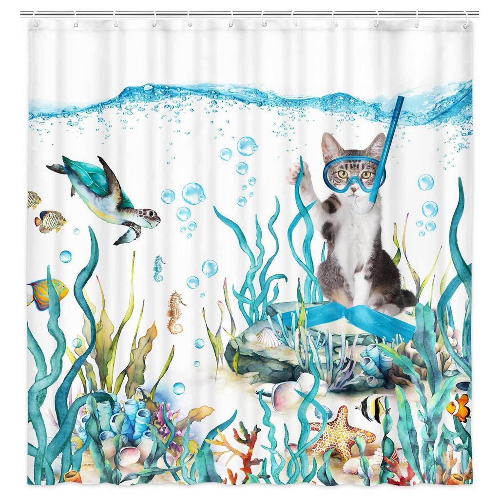 Duschvorhang Katze Lustiges Muster Badezimmervorhang Polyester Trennvorhang Wasserdicht und Schimmelresistent Heimdekoration