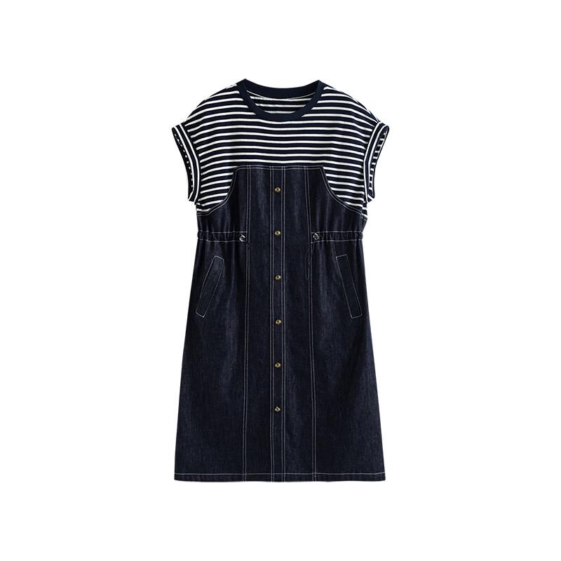 Chuyu Damen Freizeit Acetat Mischung Kurzarm Denim Midi Kleid