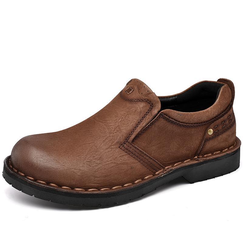 British Leather Shoes Leather Men's Casual Single Shoes Handmade Shoes Stitched Casual Leather Shoes