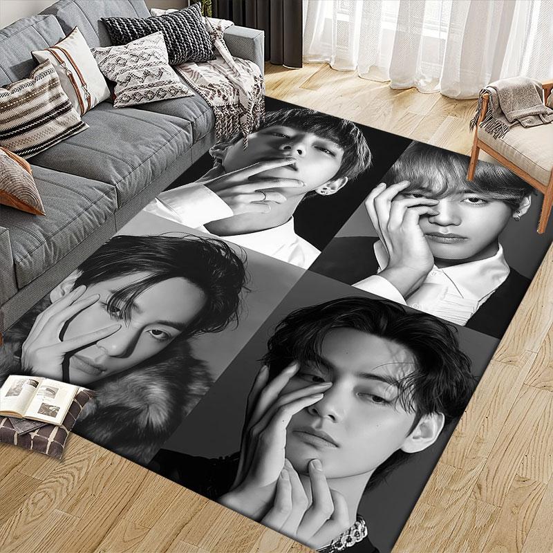 V Flannel Printed Carpet, Home Sofa Decoration for Living Room & Bedroom, Non‑Slip Play Flannel Floor Mat for Game Room