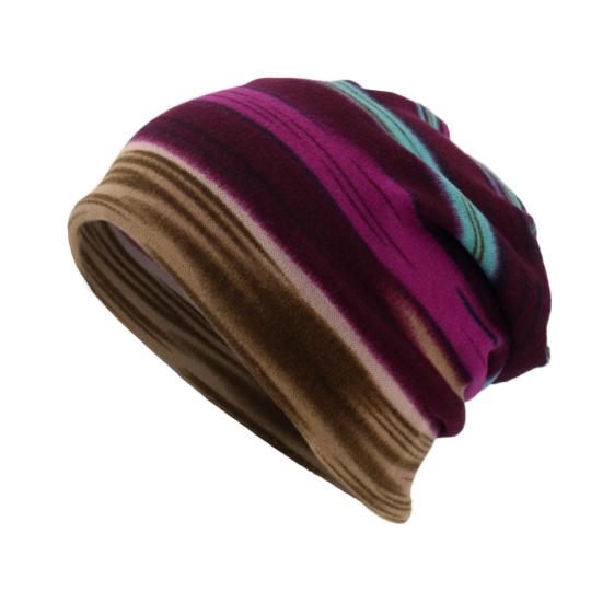 Unisex Winter 2 in 1 Striped Print Double Layer Neck Scarf Beanie Cap Turban Hat