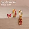 3PCS Unique Stainless Steel Earrings Set for Women Rose Red Crystal Zircon Huggie Hoop Earring Wedding Romantic Jewelry