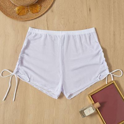 Side Drawstring High Waist Elastic Waistband Swimming Trunks Women See-through Bikini Shorts Beachwear