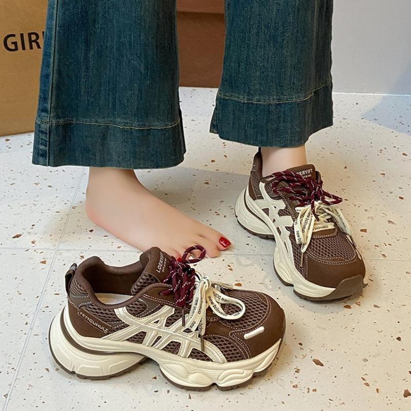 Thick-soled dad shoes women's autumn new mesh breathable retro soft-soled running sneakers women's