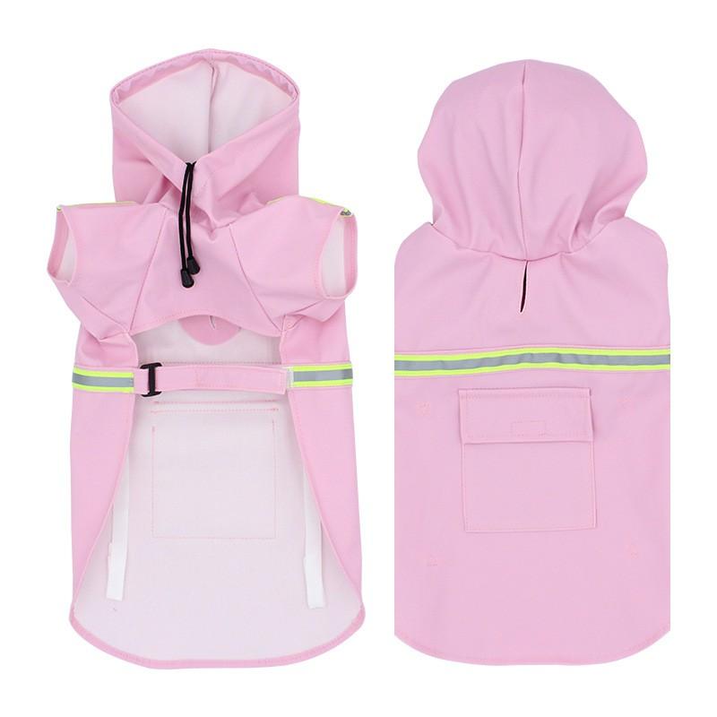 Large Dog Raincoat With Hood PU Waterproof Outdoor Pet Coat Reflective Safety All