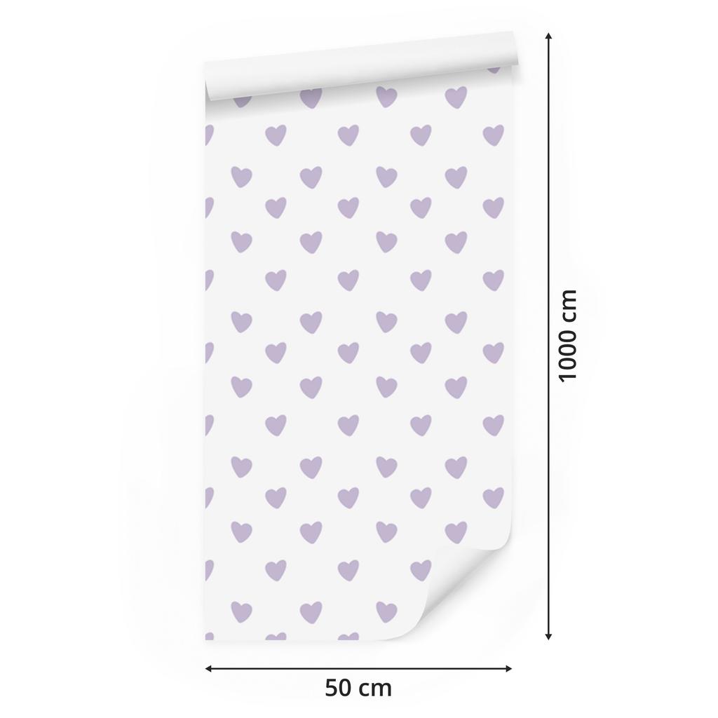 Heart Wallpaper White, Lavender and Light Gray 50x1000
