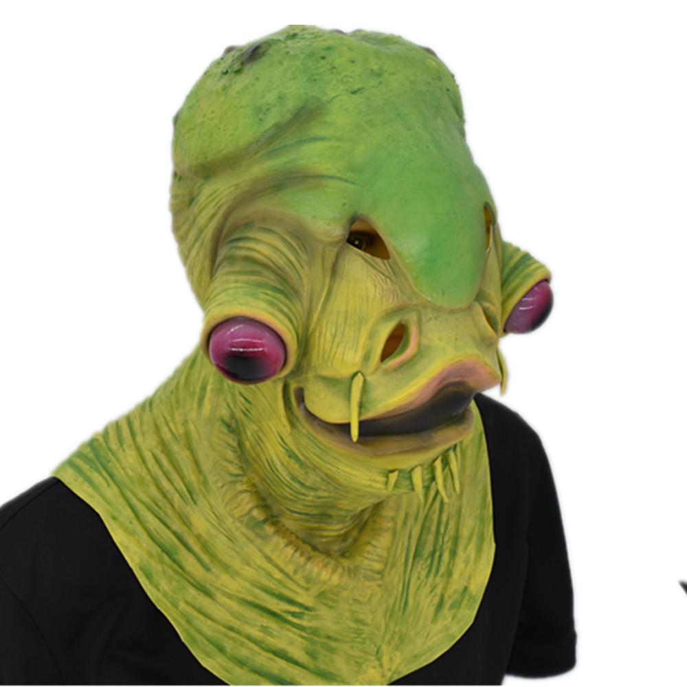 Halloweenská strašidelná maska zelené ryby s drápy pro cosplay a kostýmové večírky