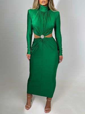 Elegantní Sexy Maxi Šaty s Dírkováním Dámské Nové Rolák Dlouhý Rukáv Vintage Klubové Šaty Dámský Módní Design Večerní Párty Oblečení