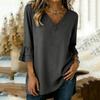 Womens Ruffled 3/4 SleeveTopsContton Linen V Neck  Blouses Loose Casual Shirts