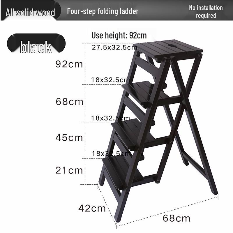 Solid Wood Multifunctional Folding Ladder-Chair: Indoor Portable 4-Step Stool & Climbing Ladder