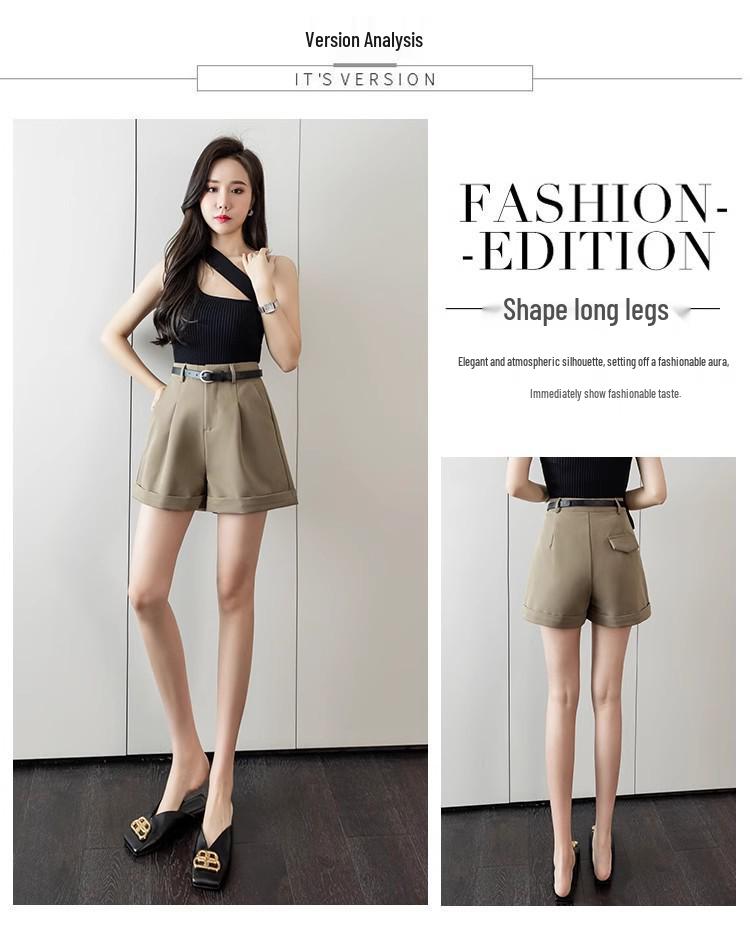 Women's High Waist A-Line Wide Leg Belted Casual Shorts for Spring/Summer 2025.