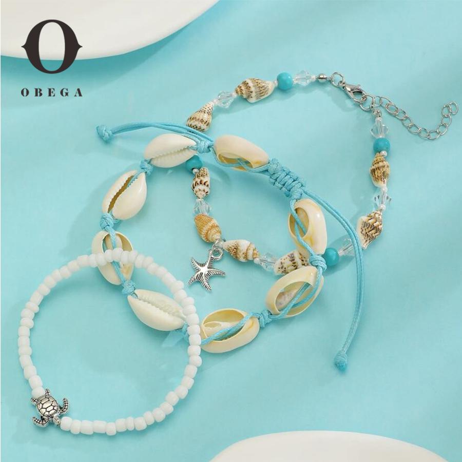 

Obega 3 шт. Летние Браслеты-шармы Ракушка Морская Звезда Черепаха Милая Синяя веревка Белый Браслет с бусинами Праздничная Пляжная одежда Вечеринка Украшения