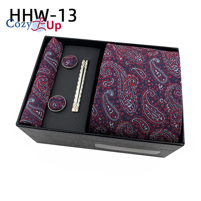 Cozy Up Set 6 piese Cravată pentru bărbați Paisley, inclusiv cravată pătrată eșarfă manșetă agrafă cutie cadou