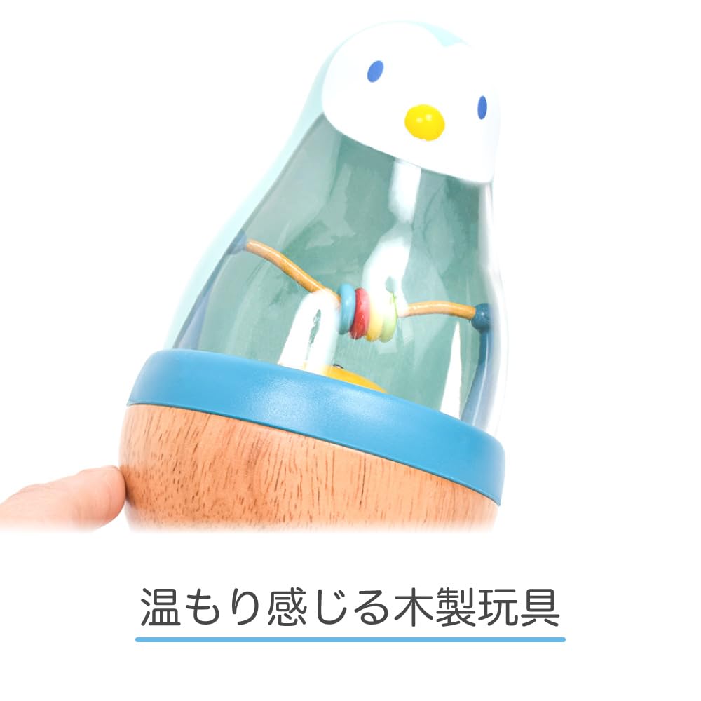 DJECO Roly Pingy Roly-Up Baby Rattle, Educational Toy with a Rocking, Healing Penguin Design, Montessori Design for Ages 0, 10 Months, 18 Months, and