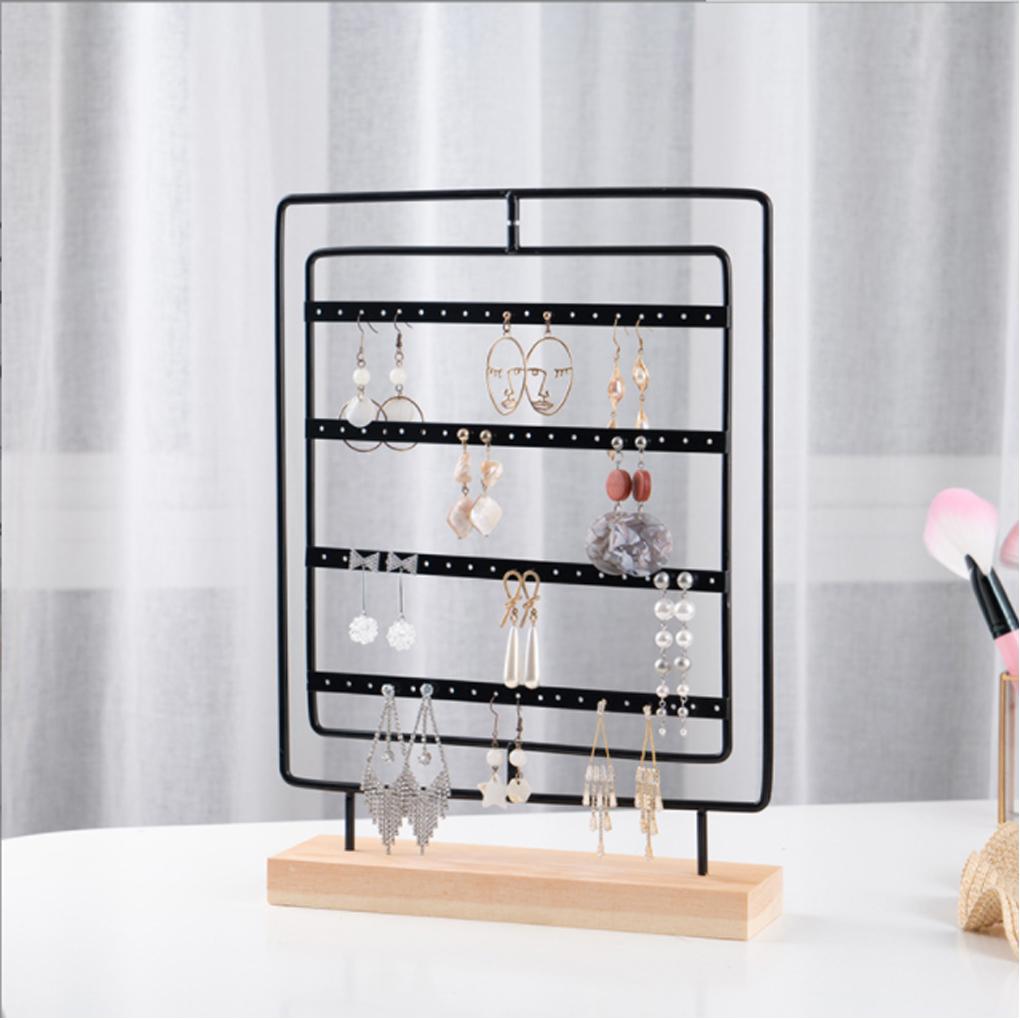 Jewelry Holder 5 Layers Ear Card Rotating Stand Earrings Pendant Hanger Wood Base Jewellery Rack Showcase Organizer