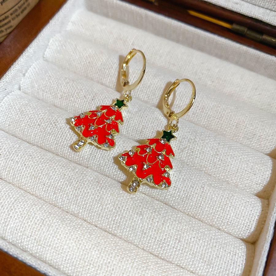 

Silver Needle Diamond Inlaid Christmas Tree Pendant Earrings - Elegant, Light Luxury Earrings for Women