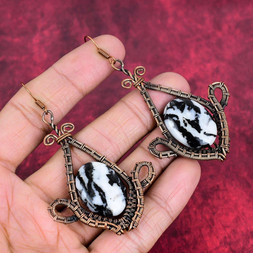 White buffalo turquoise earring copper wire wrapped earring handmade jewelry real gemstone earrings copper wire wrap jewelry gifts for wife