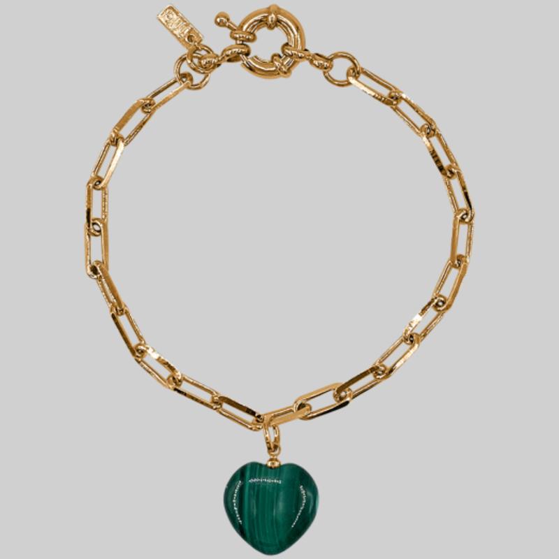 Modern Everyday Malachite Heart Charm Bracelet