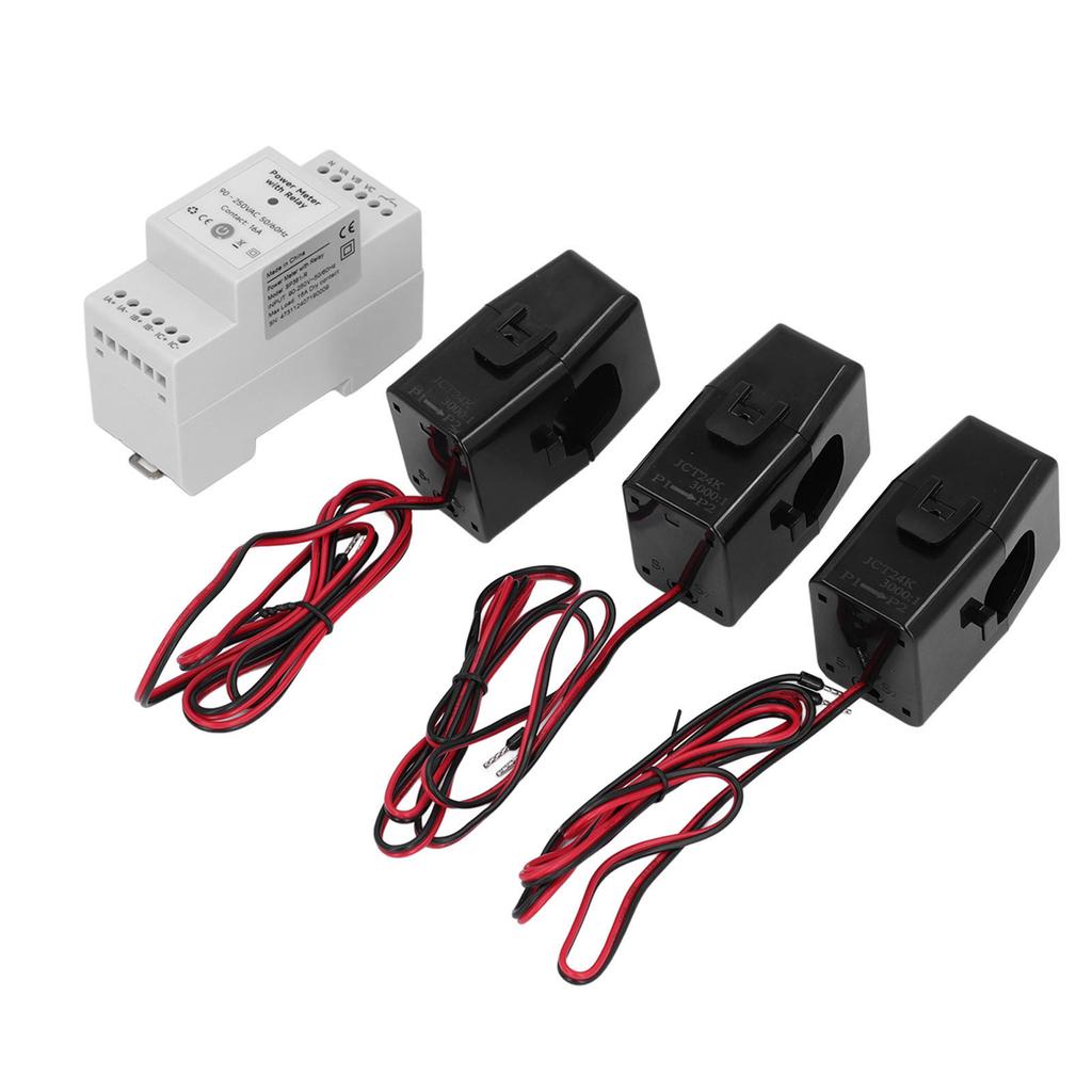 WiFi Eenrgy Meter with 3 CT Clamp Built In Relay 3 Phase 4 Wire KWh Power Electricity Monitoring Meter 90-250VAC