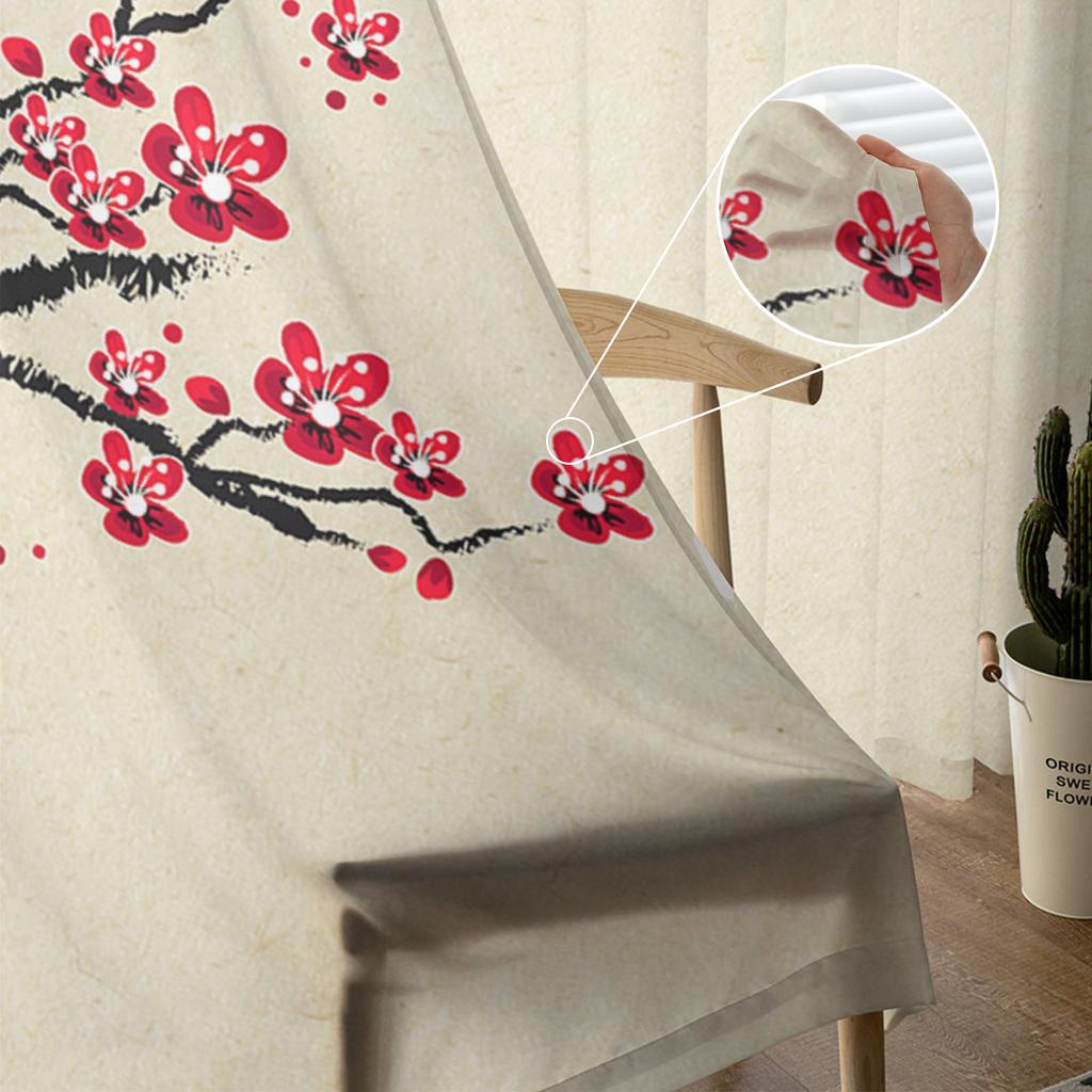 Cherry Blossom Branch Flower Chinese Style Sheer Curtains for Living Room Decor Window Curtains Kitchen Tulle Voile Curtains