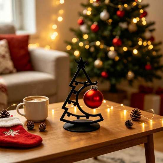 Small Entrance Holiday Displays 3D Printed Christmas Tree Desktop Ornament, Decorative Hollow Figurine with DIY Table Decor Stable Base for