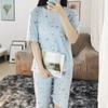 Korean New Short-sleeved Cropped Pants Homewear Suit Summer Thin Pajamas Women's Simple Casual Style Can Be Worn Outside