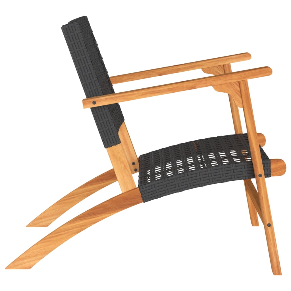 Vidaxl Garden Chairs, 2 Pcs, Black, Poly Rattan And Acacia Wood