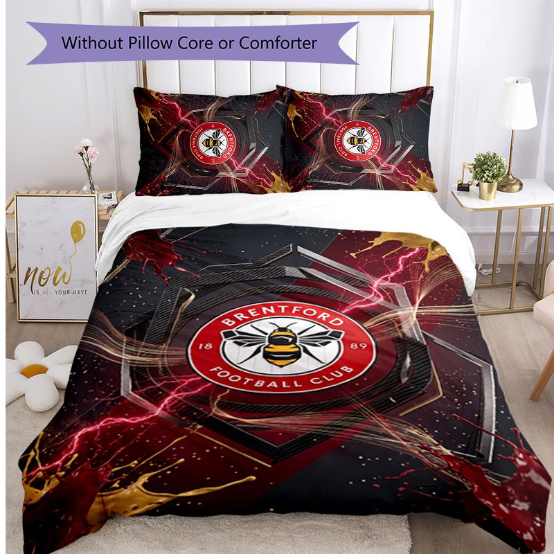 Set Lenzuola Stampato Brentford Football 3 Pezzi, Comodo Set Copripiumino per Camera da Letto Amico della Pelle