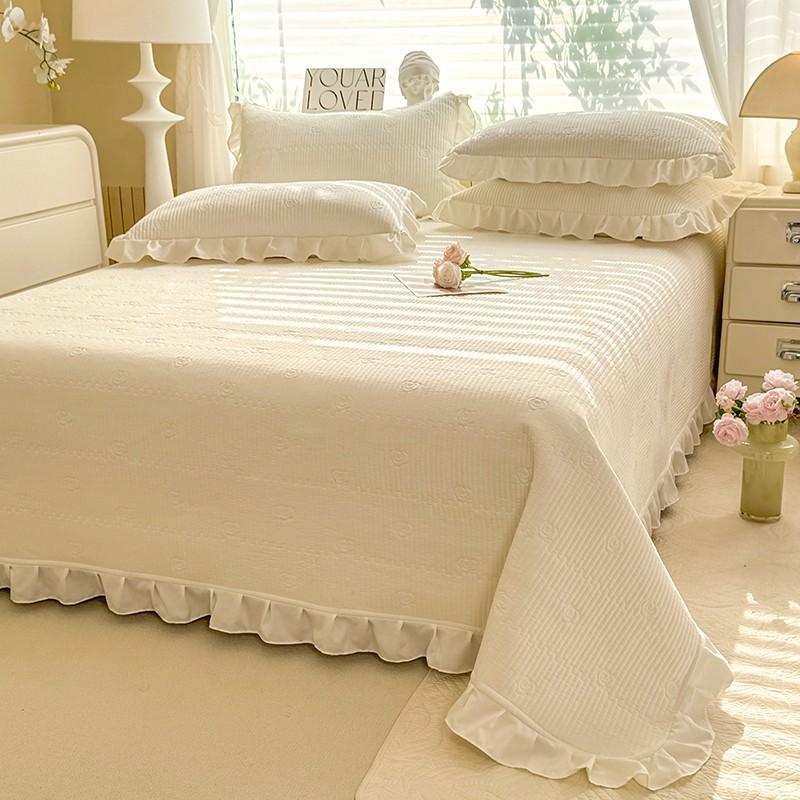 Solid color padded bed cover single piece four-season universal tatami bed sheet three-piece set padded cotton seam non-slip thickened kang cover