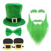 Green Tall Hat Beard for Saint Patrick Day with Bowtie Festival Decors Irish National Day Gathering Party Costume Props