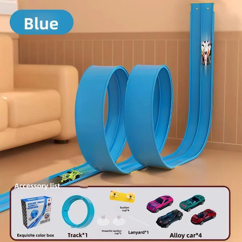 

4Meters Flexible Race Track Children Toys DIY Double-track Racing Car Ramp Track Compatible 1/64th Cars Portable Rolls Up Race Tracks синій