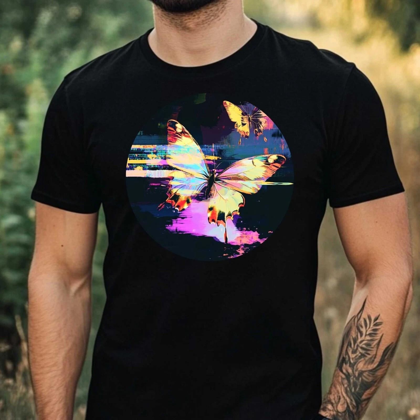 T-Shirt Herren Schmetterling Glitch Motiv Baumwolle Größe XS bis 5XL XXXXL