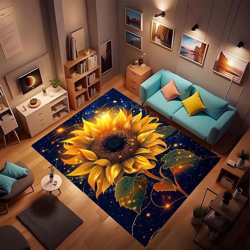Customizable sunflower pattern non-slip rug, soft flannel, washable, non-slip backing, suitable for living rooms, bedrooms, bath