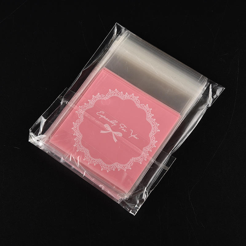 

100 шт. Кружевной бантик Самоклеящийся Сделай сам Пакеты для печенья и конфет Подарочные пакеты Целлофан День рождения розовый