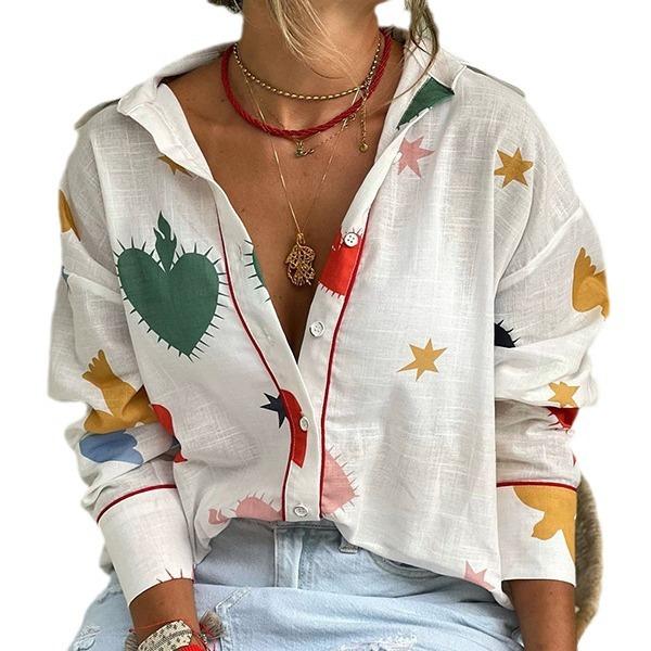 

Новая рубашка с длинными рукавами, принтованный кардиган, повседневный топ, отложной воротник XL белый