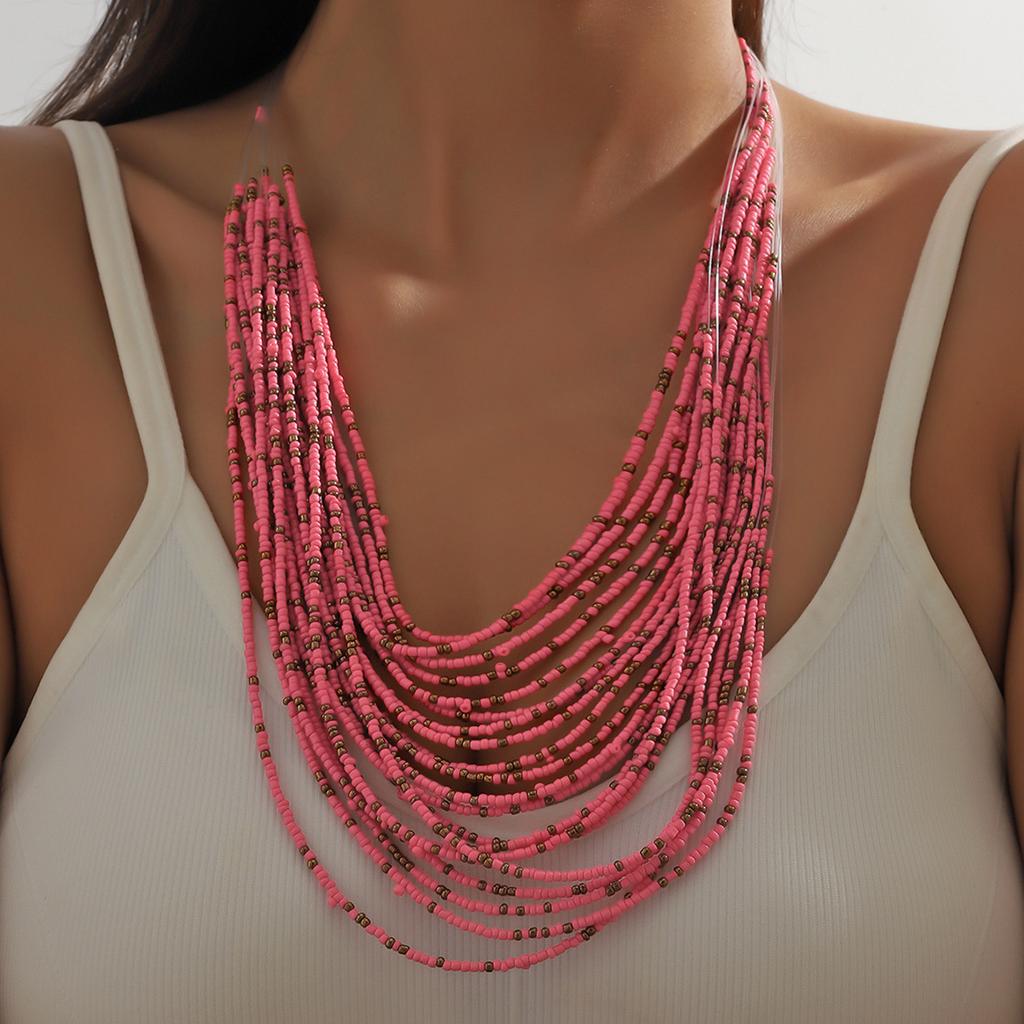 Bohemia Personality Multi-layered U-shaped Colorful Beaded Necklace for Women Summer Sexy Fashion Clothes Accessory Jewelry Gift