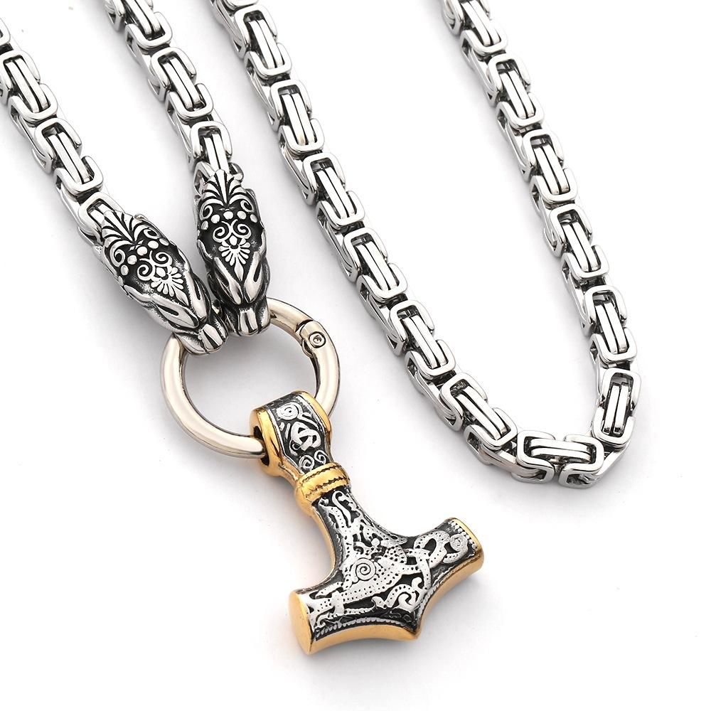 Collier pendentif tête de loup en acier inoxydable Viking nordique pour hommes, marteau de Thor 