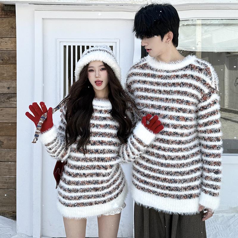Women's Autumn/Winter Korean Style Color Block Knitwear & Hat Set